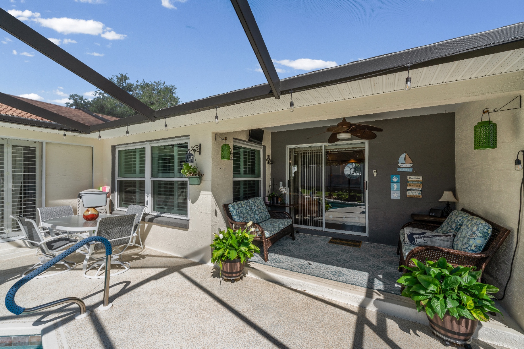 Covered lanai seating area